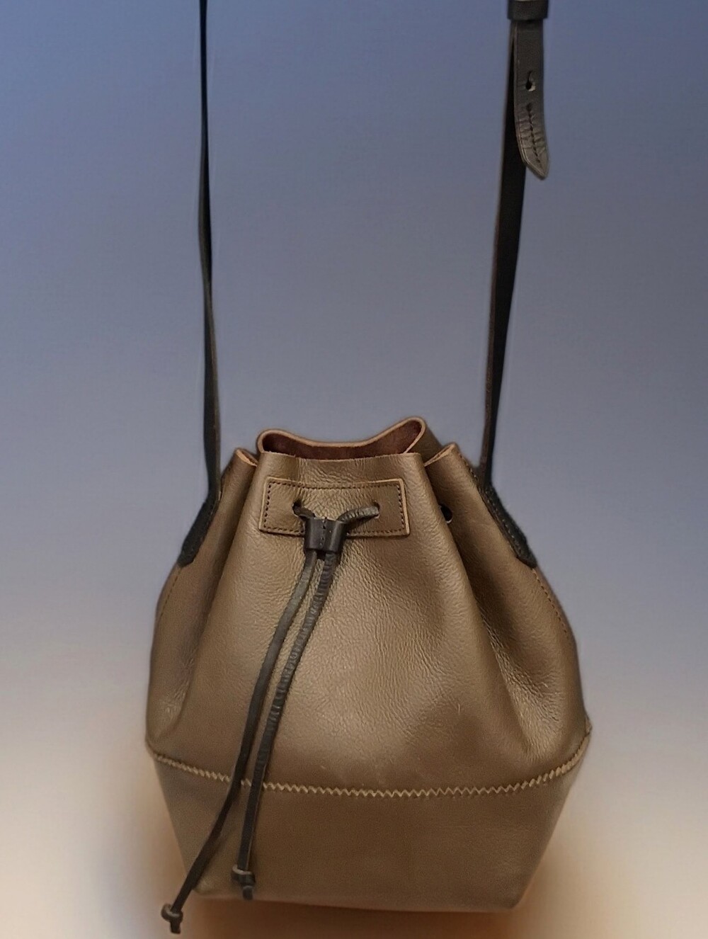 J Crew Olive Brown Leather Bucket Bag